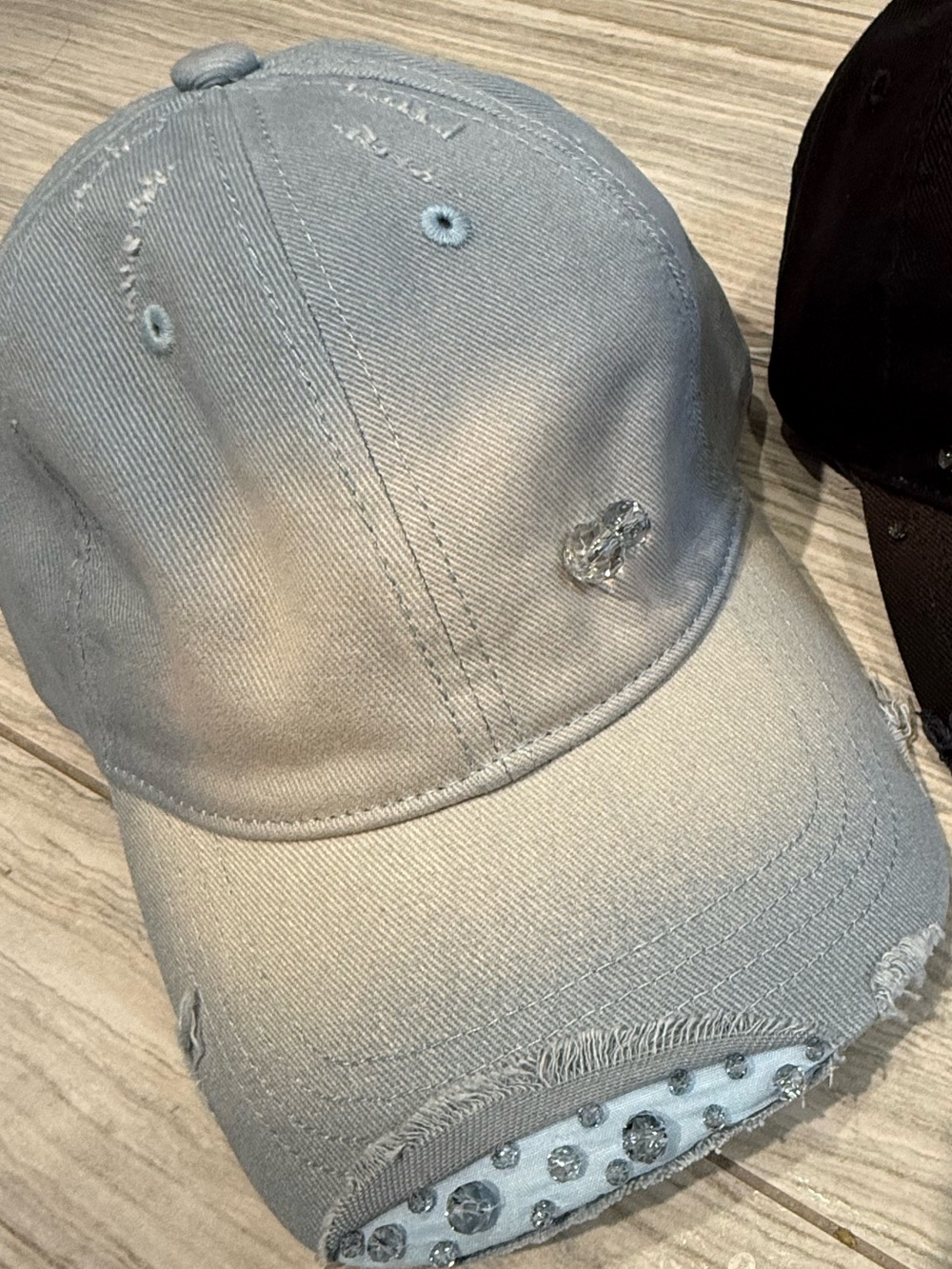 New Embellished Distressed Light Blue Baseball Cap Adjustable